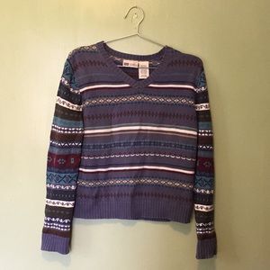 patterned purple knit sweater